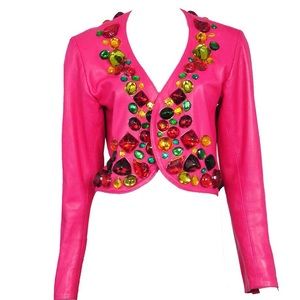 Yves Saint Laurent Pink Leather Jeweled Jacket